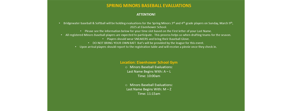 SPRING BASEBALL MINORS EVALUATIONS